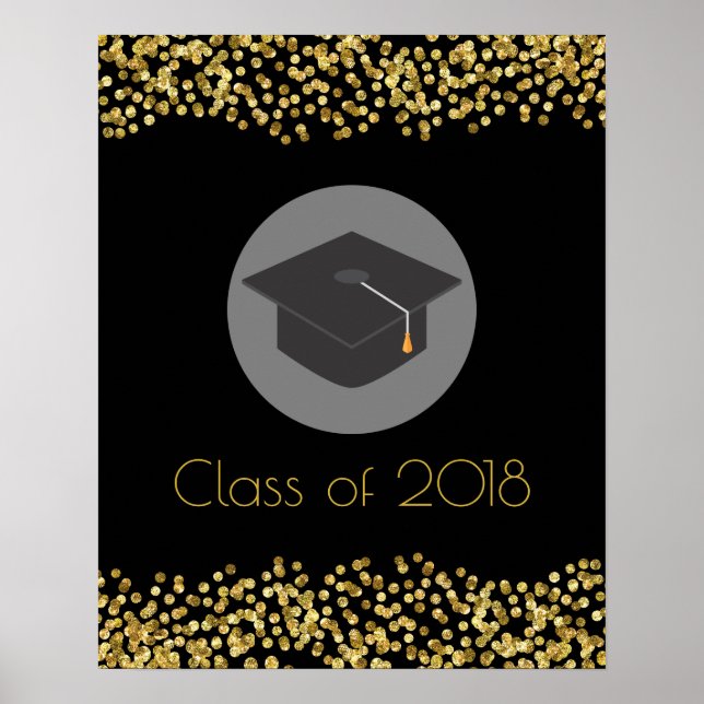 Faux Guld Confetti & Studentmössa klass 20xx Poster (Framsidan)
