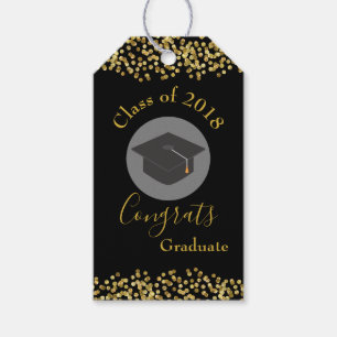 Faux Guld Confetti & Studentmössa klass 20xx Presentetikett