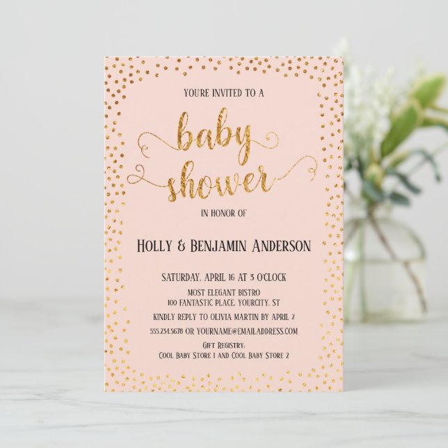 Faux Guld Confetti Typography  Baby Shower Inbjudningar (Stående Fram)