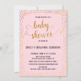 Faux Guld Confetti Typography Rosa Baby Shower Inbjudningar