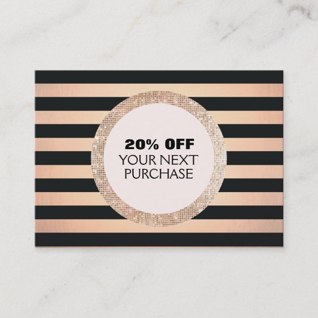Faux Guld & Copper Stripe Mode & Beauty Coupon Rabattkort (Framsida)