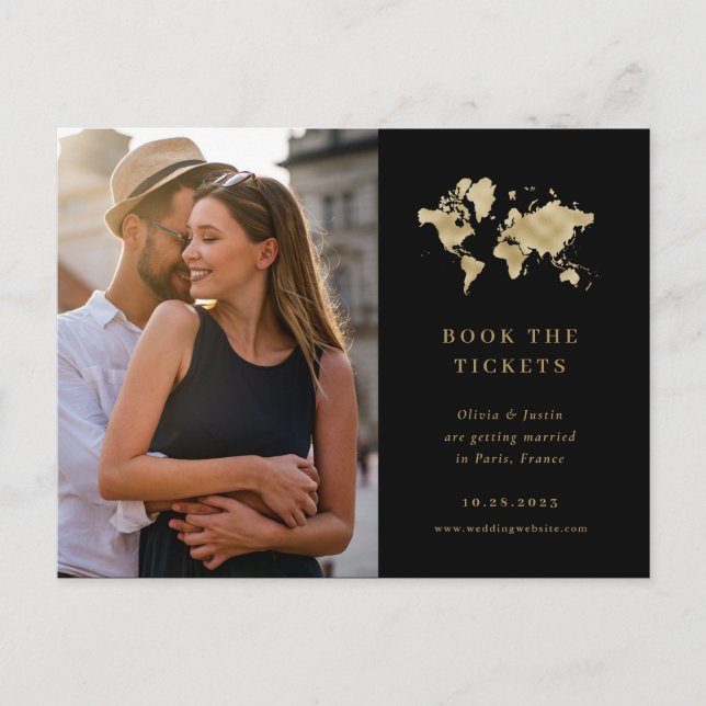 Faux Guld Destination Wedding Photo Spara datum Vykort (Framsida)