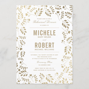 Faux Guld Elegant Blommigt Rehearsal Dinner Inbjud Inbjudningar