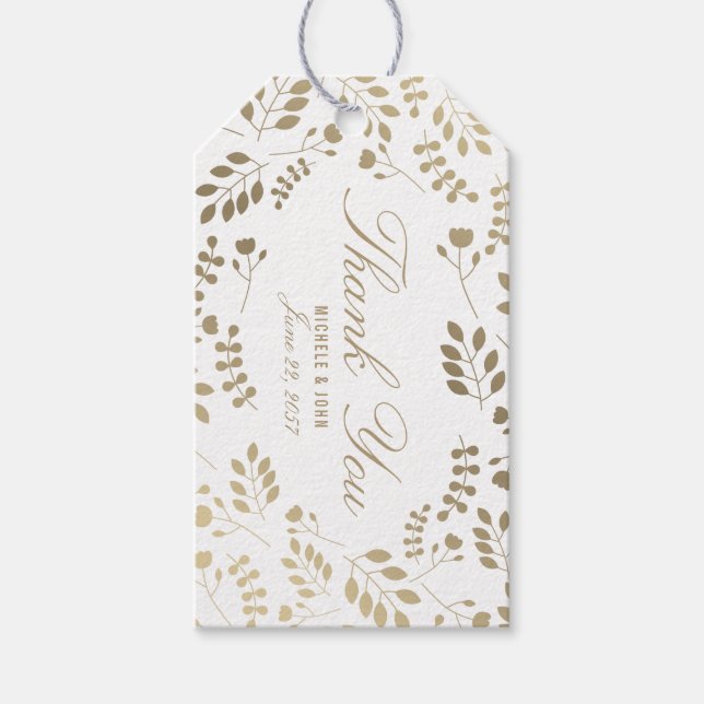 Faux Guld Elegant Botanical Tack Gift Märkres Presentetikett (Framsidan)