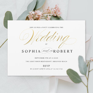 Faux Guld Elegant Calligraphy Bröllop Förlovning Inbjudningar