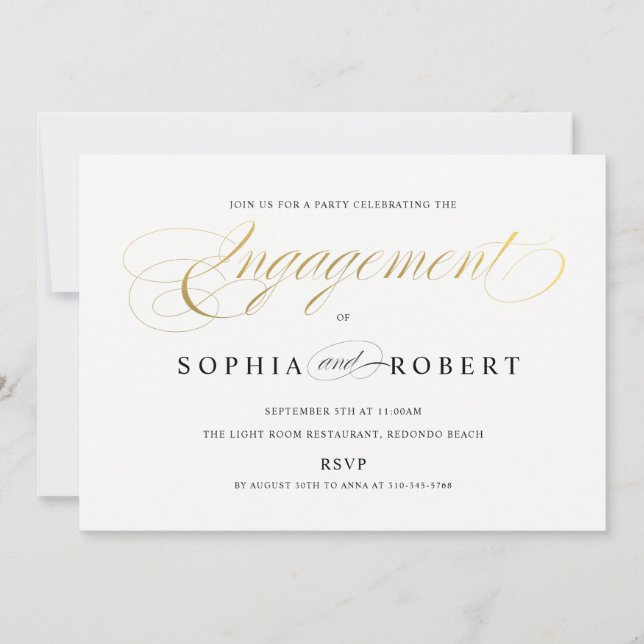 Faux Guld Elegant Calligraphy Förlovning Monogram Inbjudningar (Framsida)