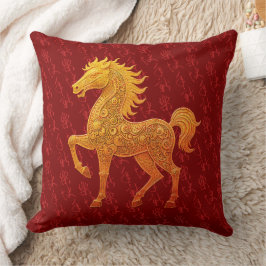 Faux Guld Embossed Chinese Year of the Horse 2026 Kudde