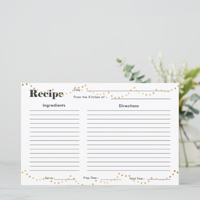 Faux Guld Fairy Ljus Recept Card (Stående Fram)