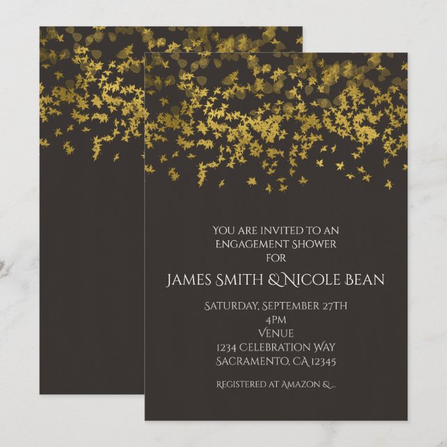 Faux Guld Falling Löv höstinbjudan Inbjudningar (Fram/baksida)
