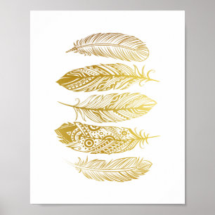 Faux Guld Feathers Tribal Print Poster