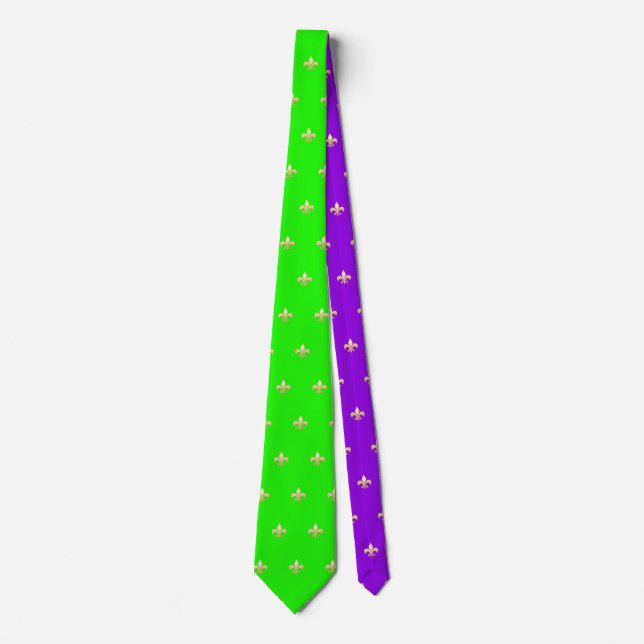 Faux Guld Fleur de lis DIY Neon Grönt Lila Slips (Framsida)