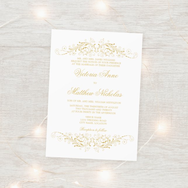 Faux Guld Flourish and Damask Inbjudningar (Skapare uppladdad)