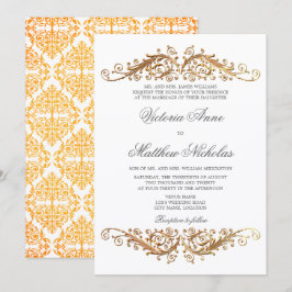 Faux Guld Flourish Damask Inbjudningar
