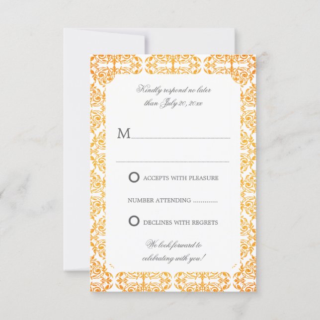 Faux Guld Flourish Damask OSA Inbjudningar (Baksida)