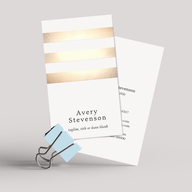 Faux Guld Foil and White Stripe Modern Visitkort (Skapare uppladdad)
