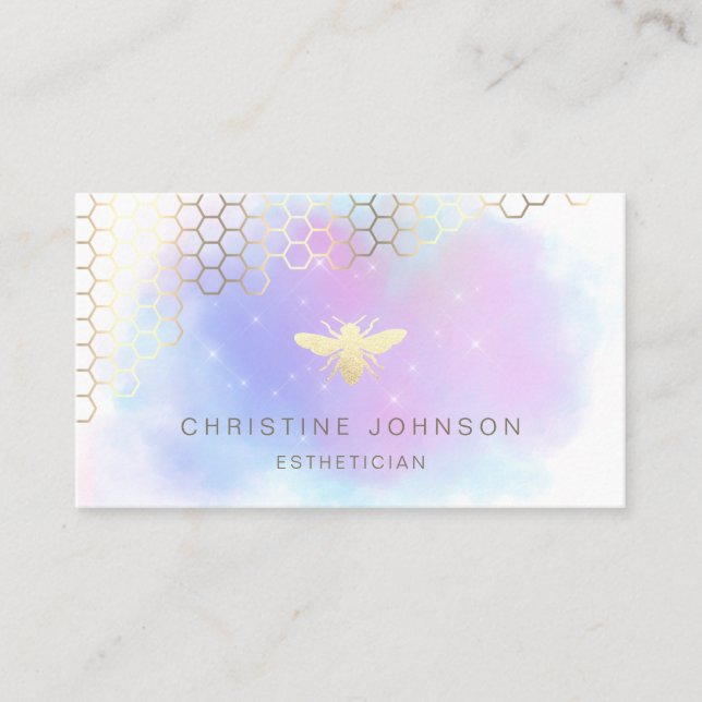 Faux guld foil bi på pastellmoln visitkort (Framsida)