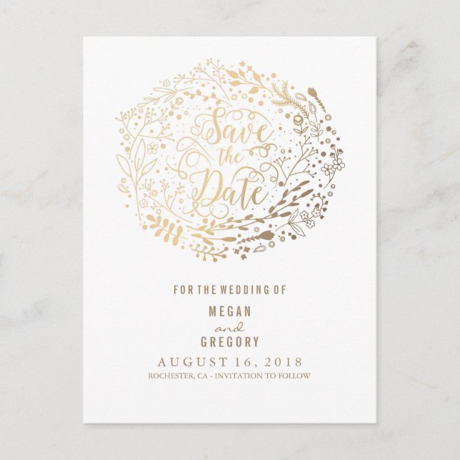 faux guld foil blommigt bouquet wandedräkt, spara  meddelande vykort (Framsida)