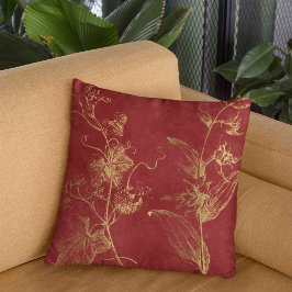 Faux guld foil botanical löv vintage burgundy kudde