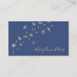 Faux guld foil dandelions på blå bakgrund visitkort