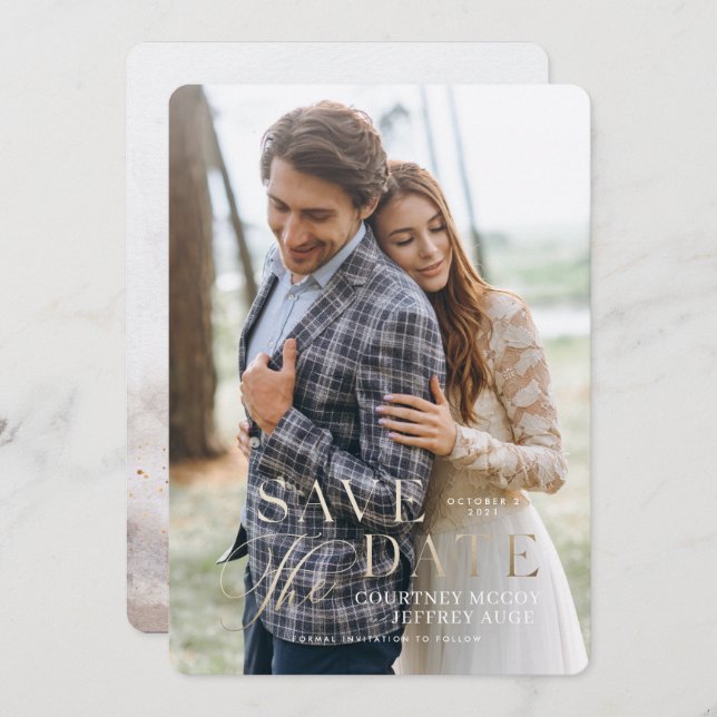 Faux Guld Foil Fall bröllop Spara datumet Inbjudningar (Fram/baksida)