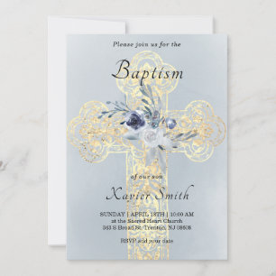 faux guld foil Heliga Kor katolsk baptism Inbjudningar