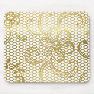 Faux Guld Foil Large Blommigt Snöre Mönster Musmatta