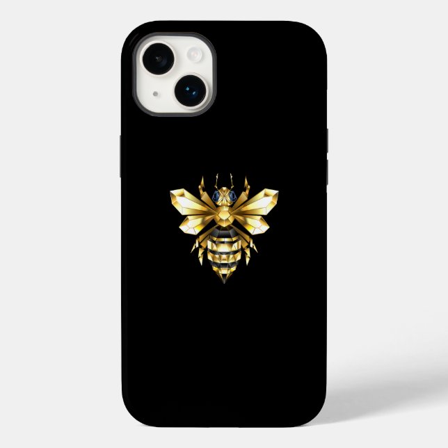 Faux Guld Foil Logotyp Bee Polygonon on Black (Baksida)