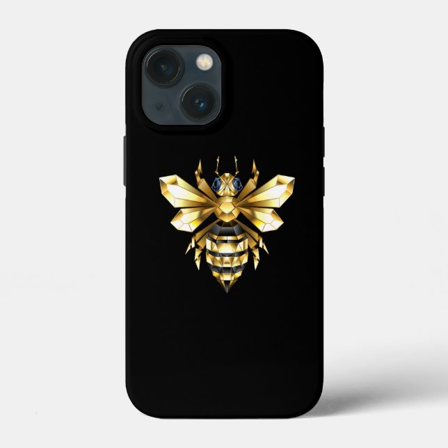 Faux Guld Foil Logotyp Bee Polygonon on Black (Baksida)