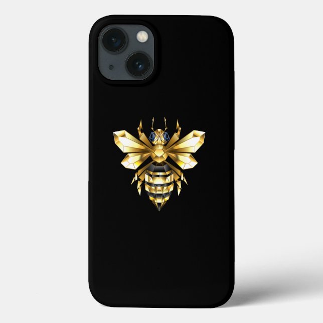 Faux Guld Foil Logotyp Bee Polygonon on Black (Baksida)