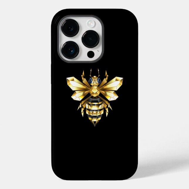 Faux Guld Foil Logotyp Bee Polygonon on Black (Baksida)