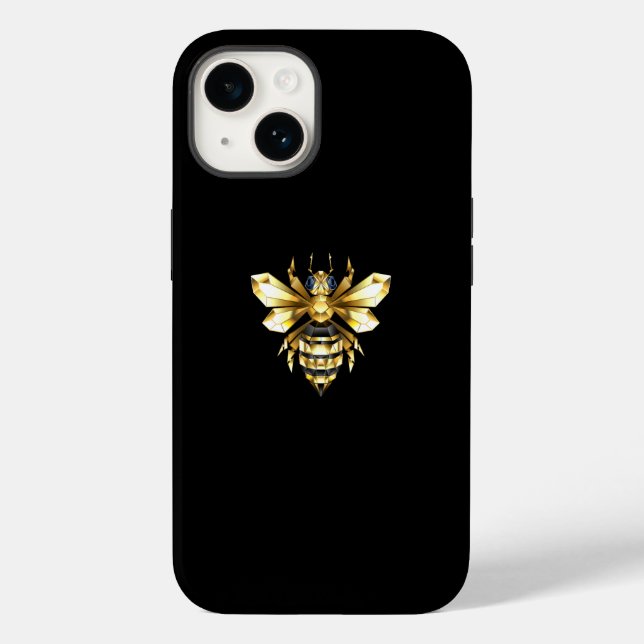 Faux Guld Foil Logotyp Bee Polygonon on Black (Baksida)