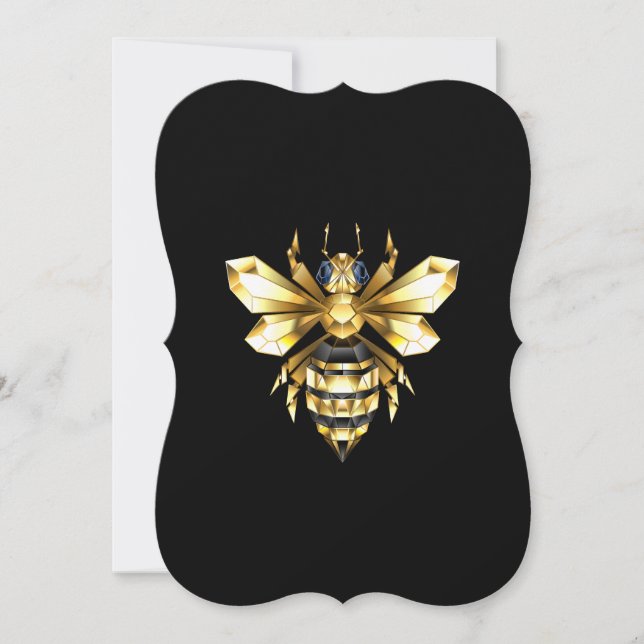 Faux Guld Foil Logotyp Bee Polygonon on Black Anteckningskort (Framsida)