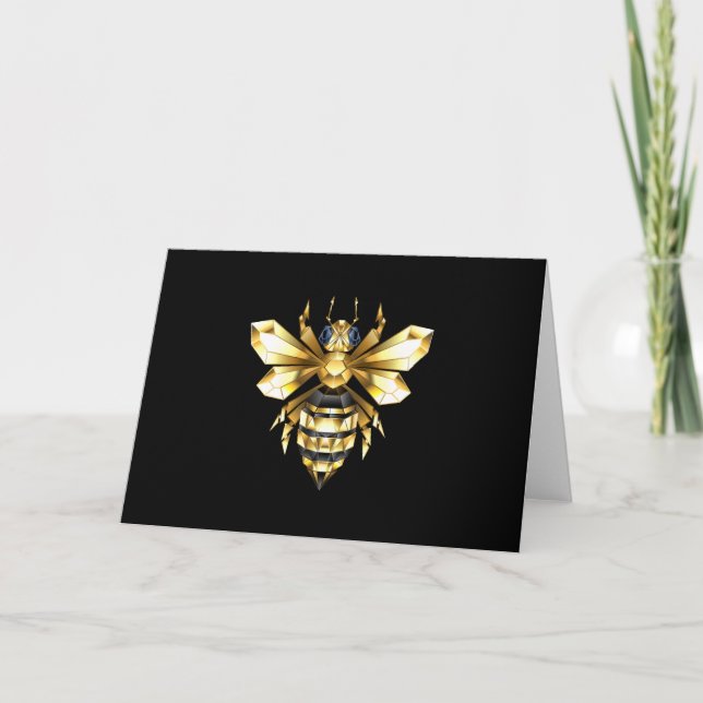 Faux Guld Foil Logotyp Bee Polygonon on Black Anteckningskort (Framsida)