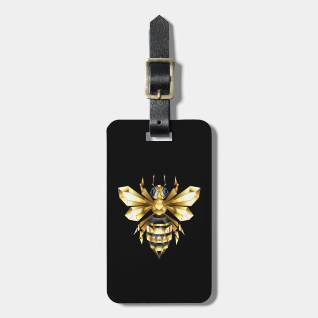 Faux Guld Foil Logotyp Bee Polygonon on Black Bagagebricka (Vertikal Framsida)