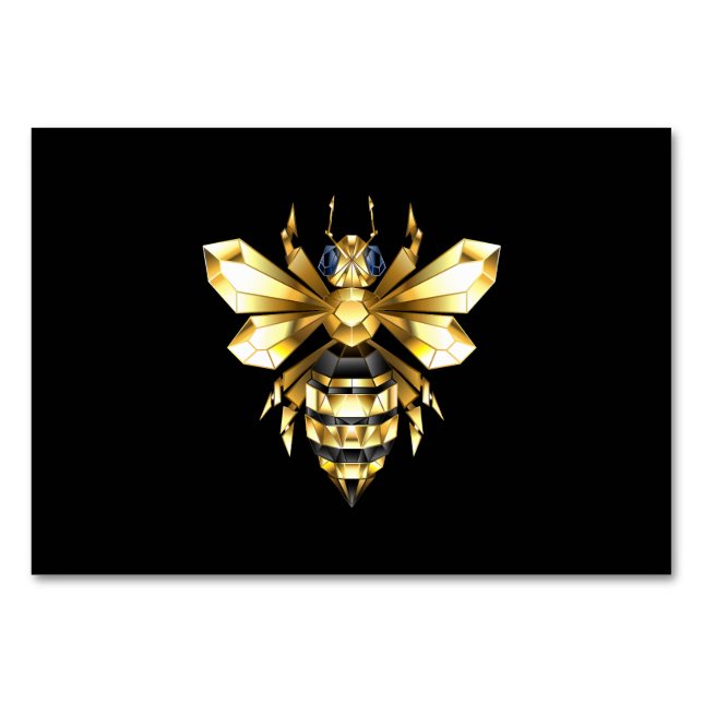 Faux Guld Foil Logotyp Bee Polygonon on Black Bordsnummer (Framsidan)