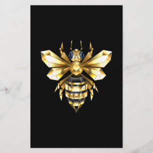 Faux Guld Foil Logotyp Bee Polygonon on Black Brevpapper