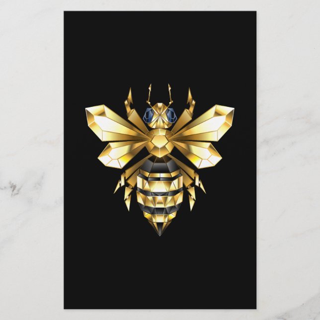 Faux Guld Foil Logotyp Bee Polygonon on Black Brevpapper (Framsida)