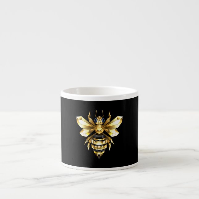 Faux Guld Foil Logotyp Bee Polygonon on Black Espressomugg (Framsidan)