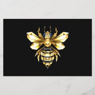 Faux Guld Foil Logotyp Bee Polygonon on Black Flygblad