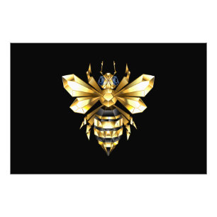 Faux Guld Foil Logotyp Bee Polygonon on Black Fototryck