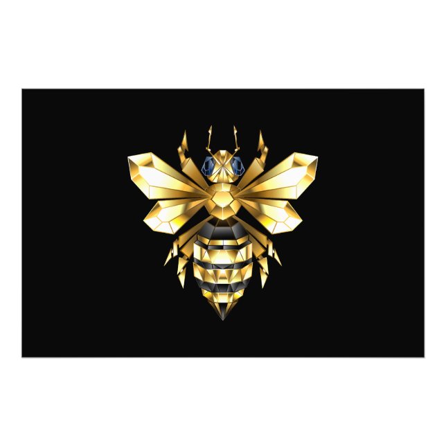 Faux Guld Foil Logotyp Bee Polygonon on Black Fototryck (Framsidan)