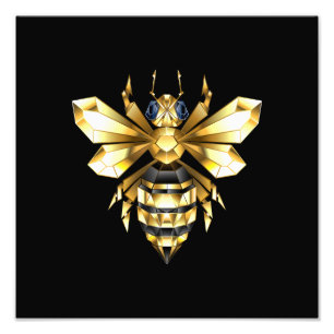 Faux Guld Foil Logotyp Bee Polygonon on Black Fototryck