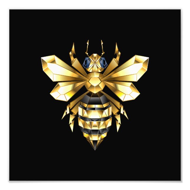 Faux Guld Foil Logotyp Bee Polygonon on Black Fototryck (Framsidan)