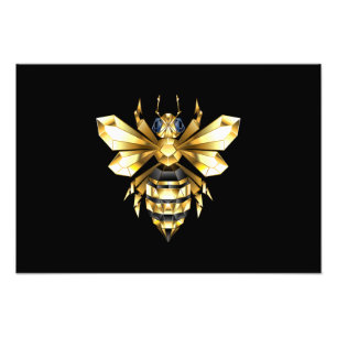 Faux Guld Foil Logotyp Bee Polygonon on Black Fototryck