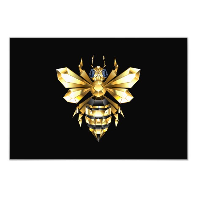 Faux Guld Foil Logotyp Bee Polygonon on Black Fototryck (Framsidan)