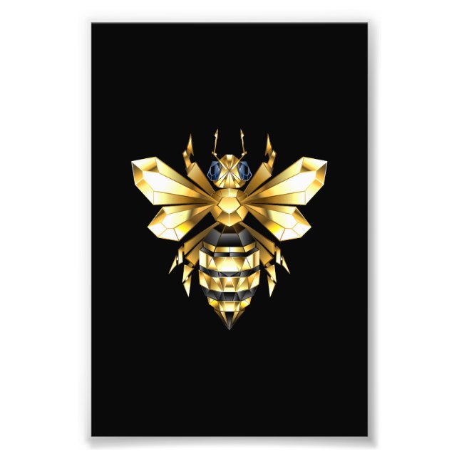 Faux Guld Foil Logotyp Bee Polygonon on Black Fototryck (Framsidan)