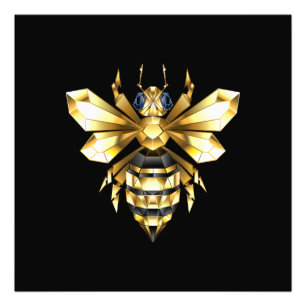 Faux Guld Foil Logotyp Bee Polygonon on Black Fototryck