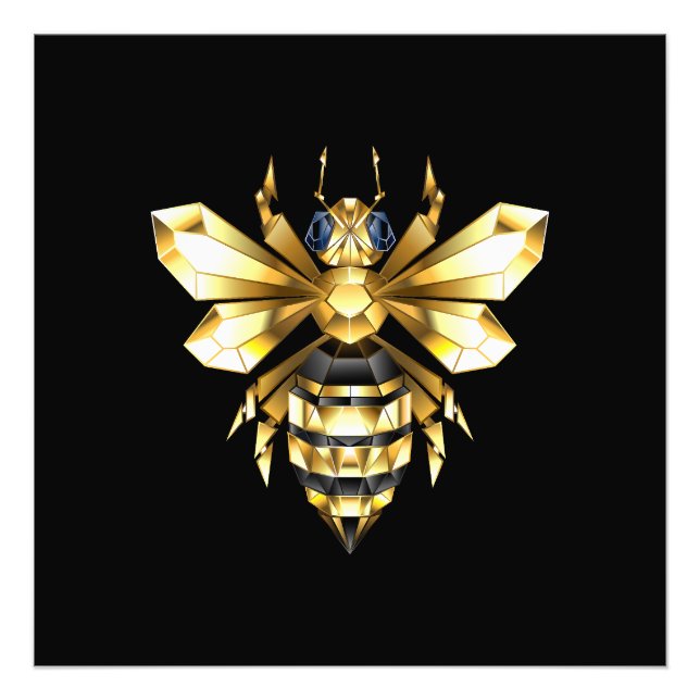 Faux Guld Foil Logotyp Bee Polygonon on Black Fototryck (Framsidan)
