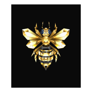 Faux Guld Foil Logotyp Bee Polygonon on Black Fototryck