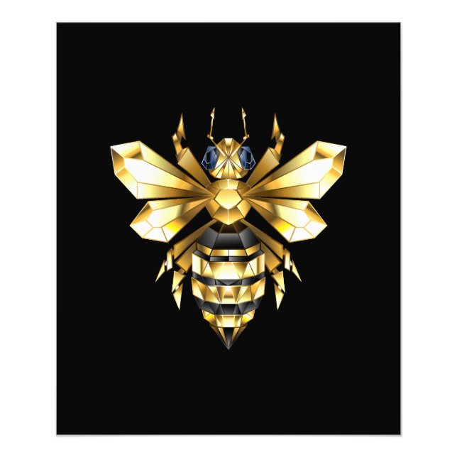 Faux Guld Foil Logotyp Bee Polygonon on Black Fototryck (Framsidan)